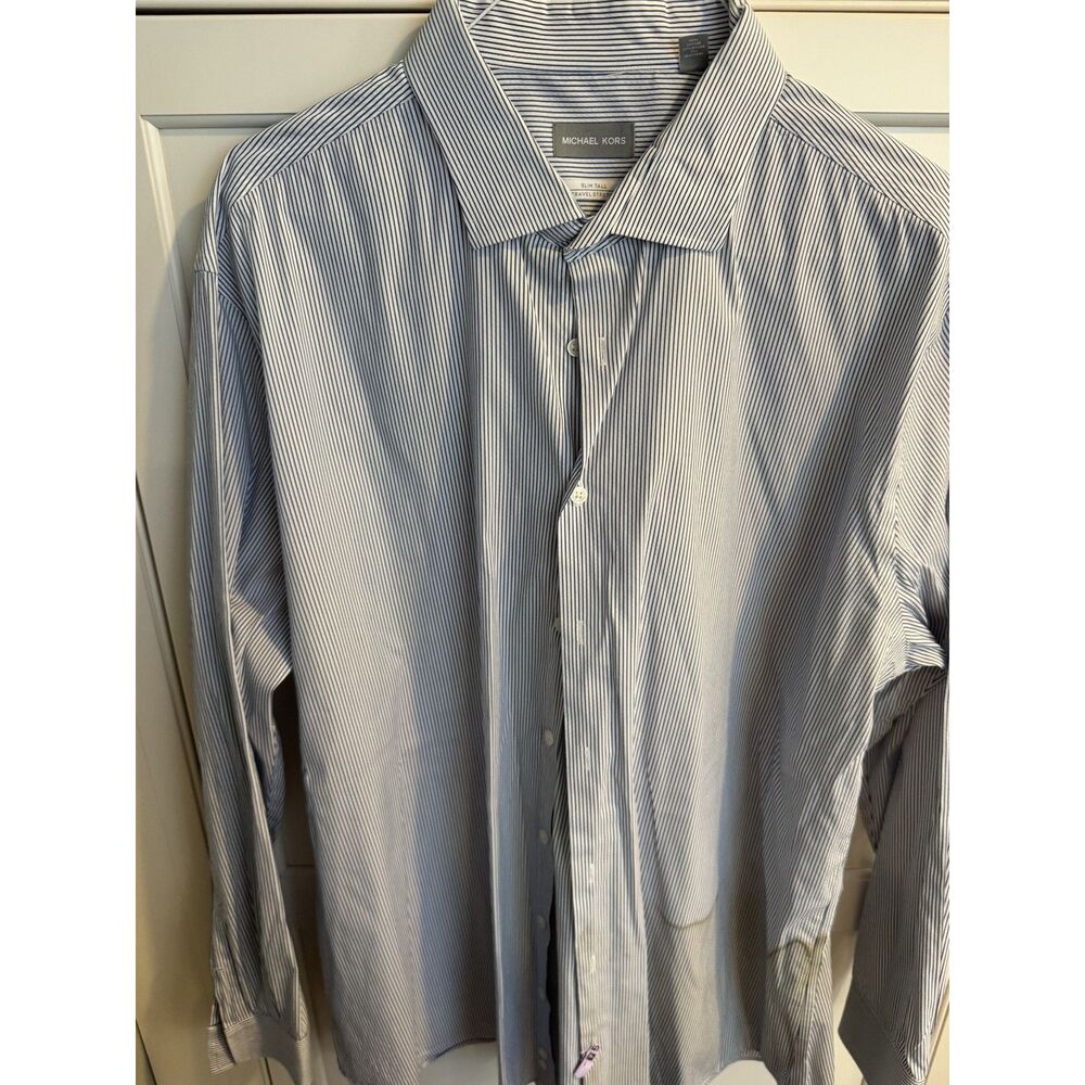 Michael Kors Slim Tall Dress Shirt Men's 19 36/37 Blue White Striped